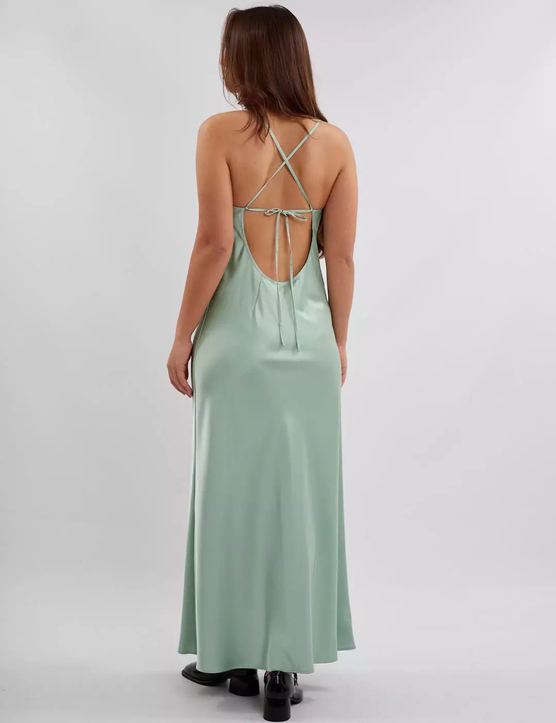 Daisy Mint Maxi Silk Low Back Dress