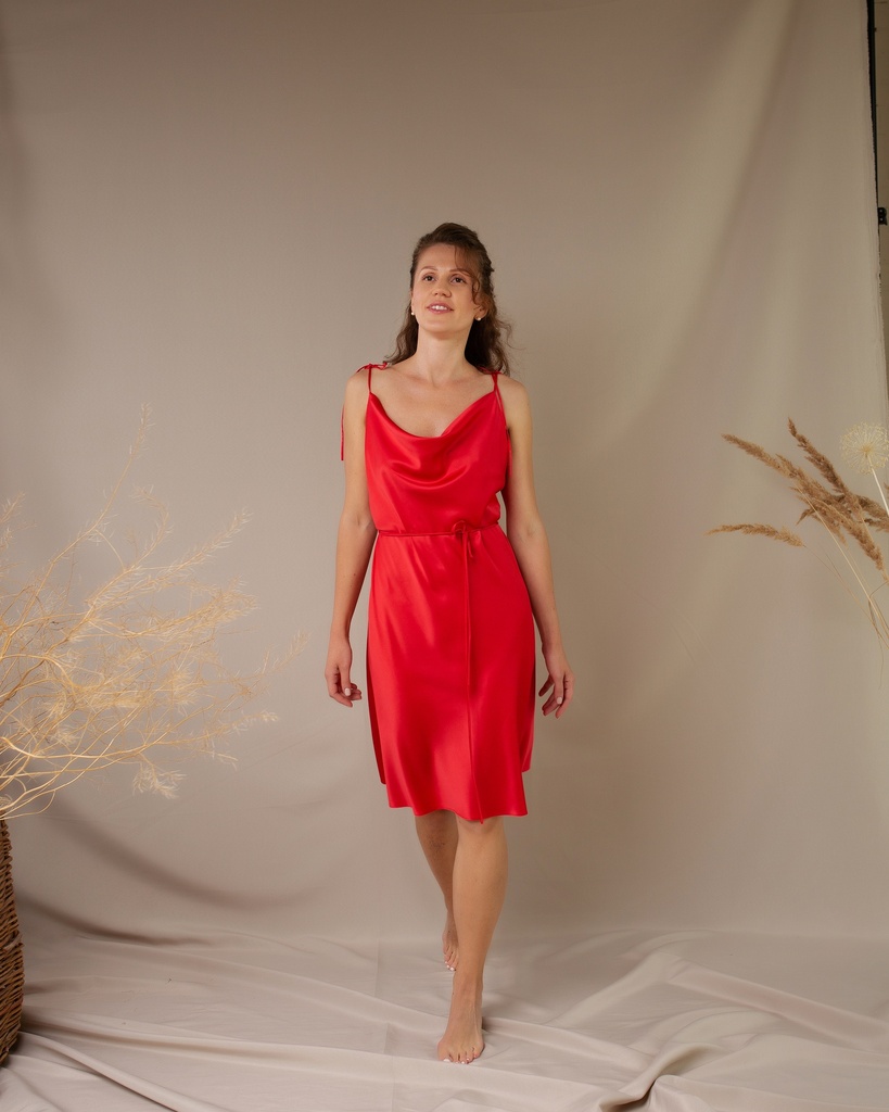 Iren Red Silk Mini Slip Dress