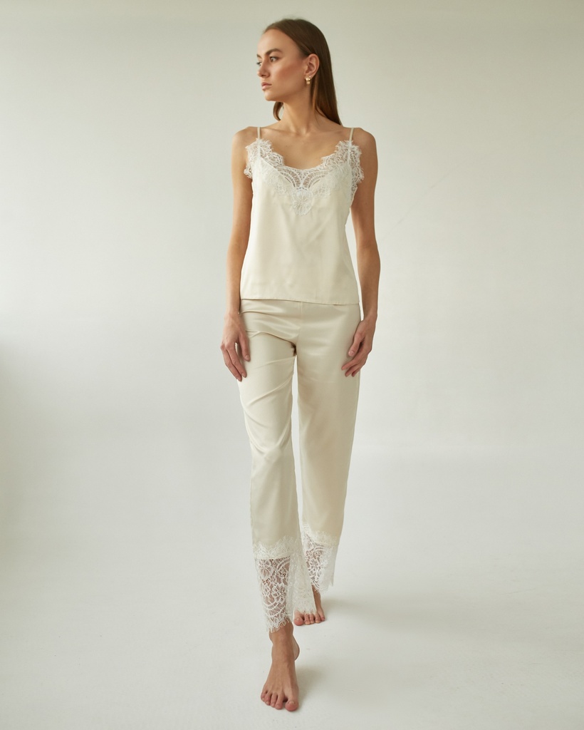 Angelika Light Beige Silk Camisole with Lace