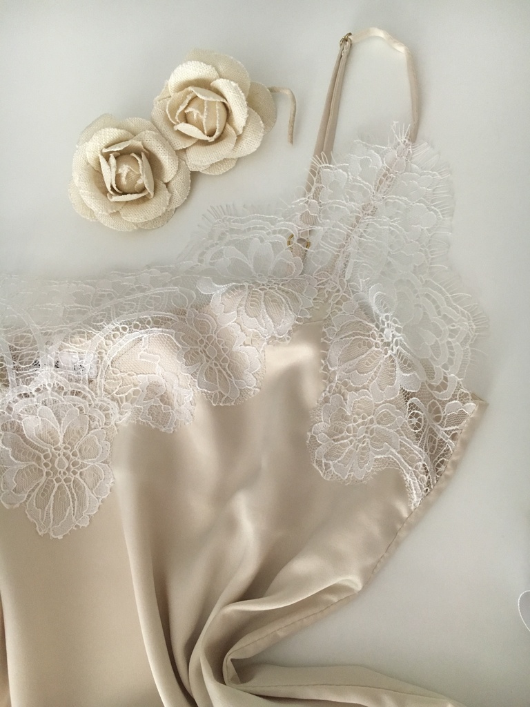Angelika Light Beige Silk Camisole with Lace