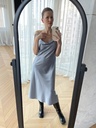 Iren Dusty Blue Silk Midi Slip Dress 