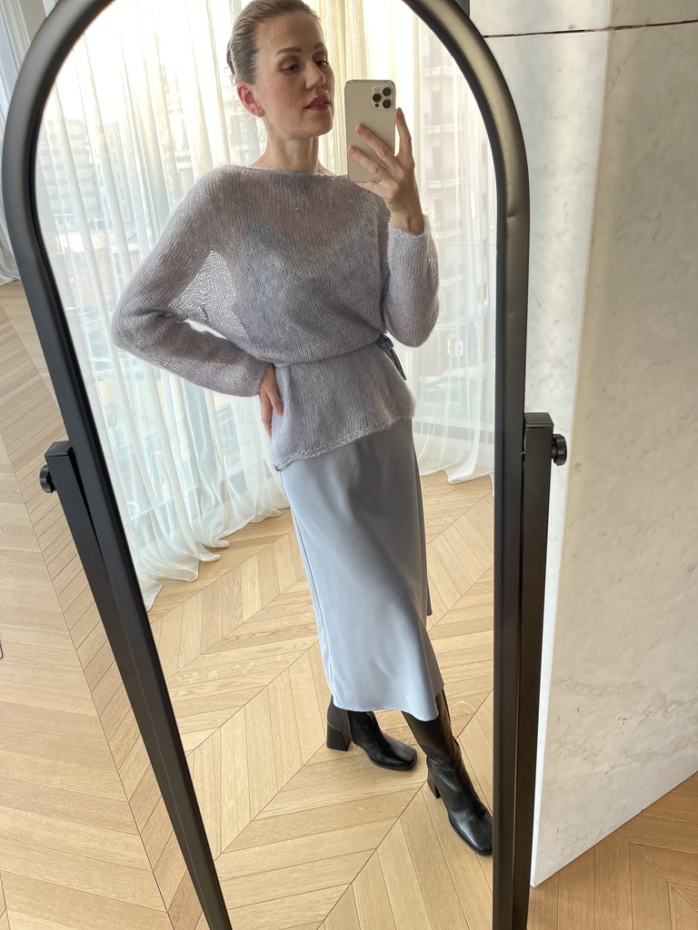Iren Dusty Blue Silk Midi Slip Dress 