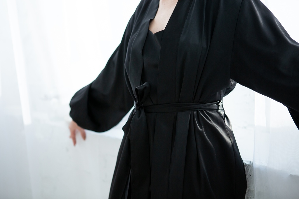 Reine Silk Satin Black Robe
