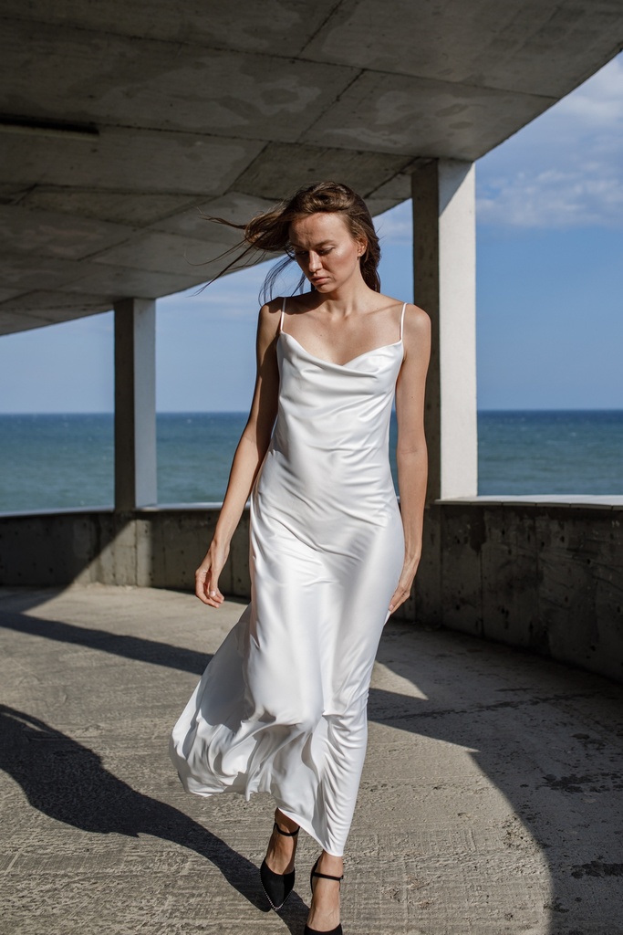 Daisy White Maxi Silk Satin Low Back Dress 