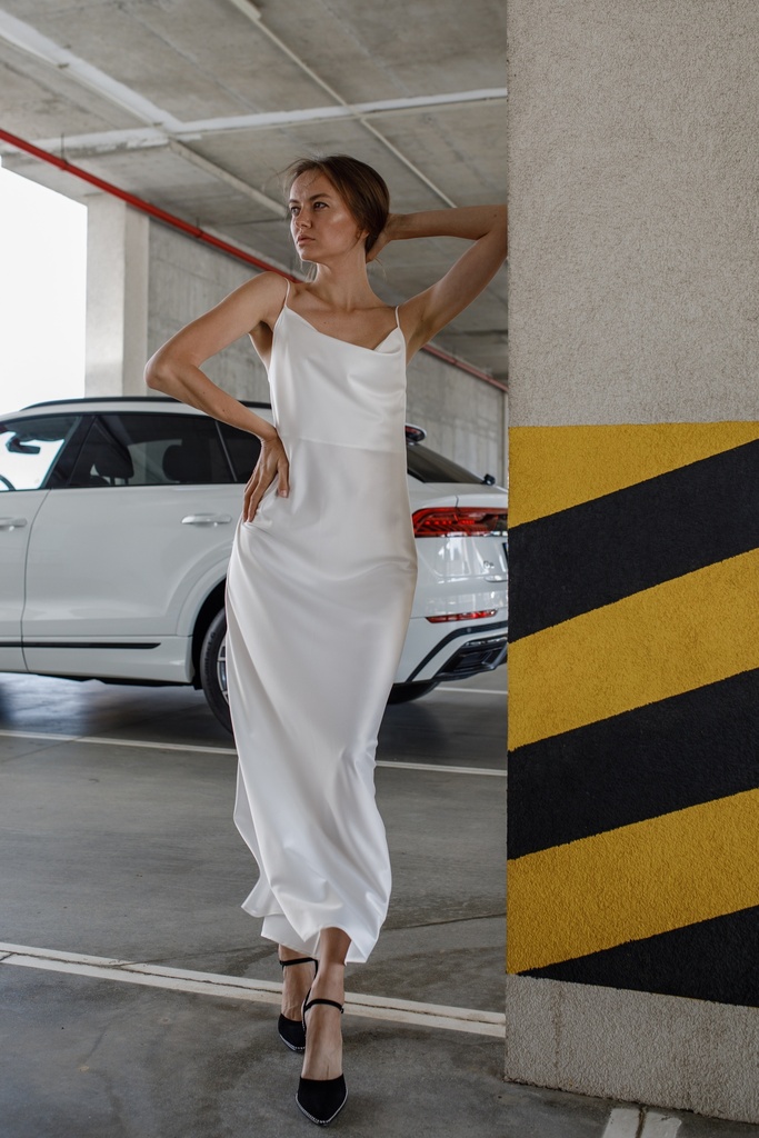 Daisy White Maxi Silk Satin Low Back Dress 