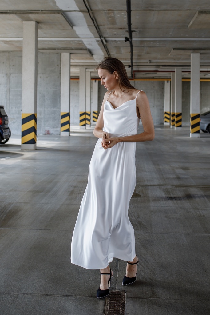 Daisy White Maxi Silk Satin Low Back Dress 