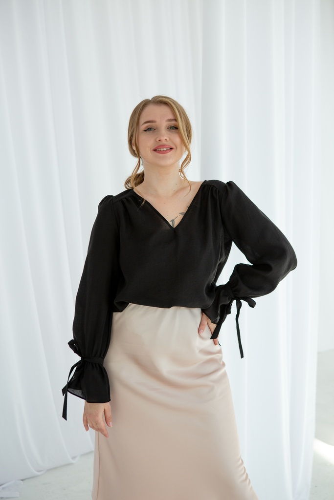 Black Chiffon Blouse With Ruffle Sleeves