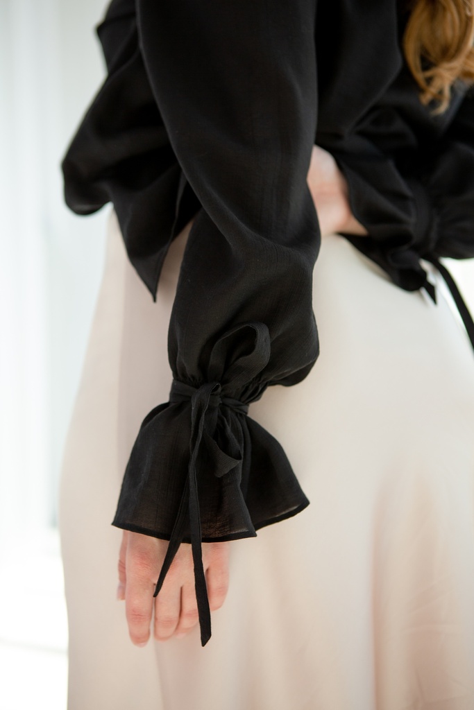 Black Chiffon Blouse With Ruffle Sleeves