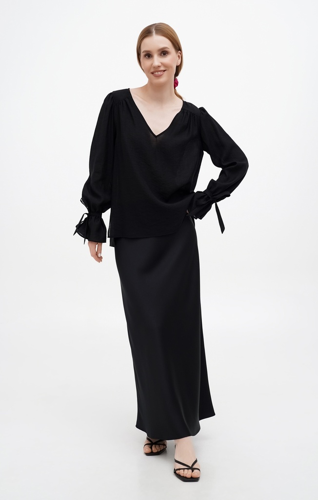 Jessica Black Chiffon Blouse With Ruffle Sleeves