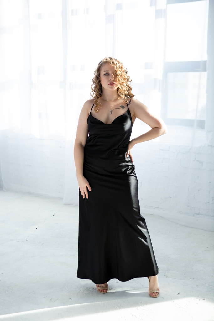 Daisy Black Maxi Silk Satin Low Back Dress