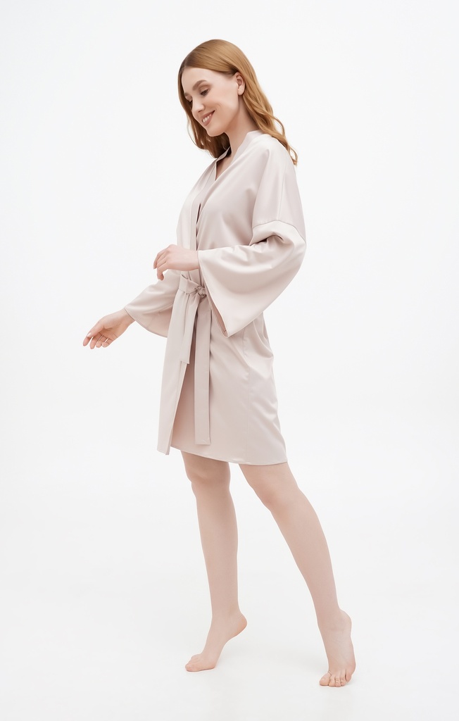 Kate Short Silk Robe Light Beige