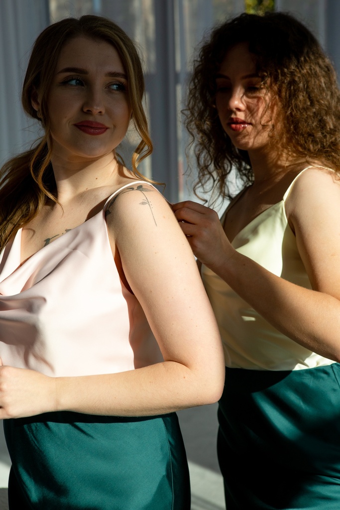 Cowl neck light pink silk camisole