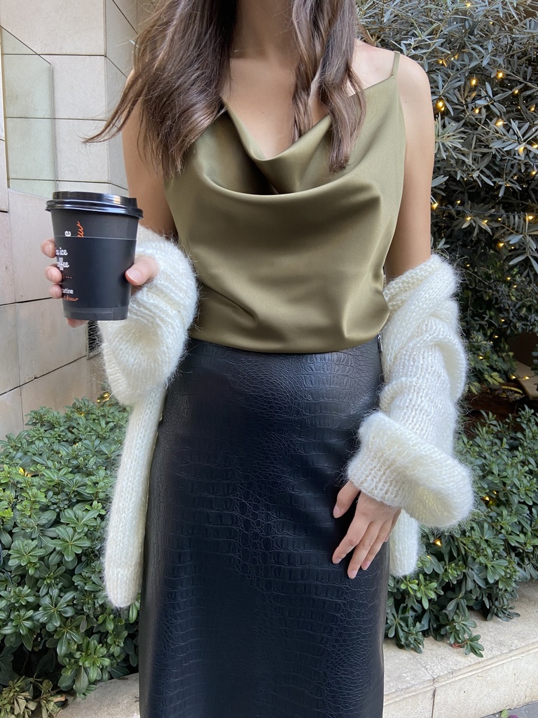 Olive Silk Cowl Neck Tank Top