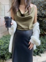 Olive Silk Cowl Neck Tank Top