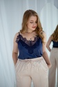 Anjelika Navy Blue Silk Camisole with Lace