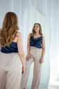 Navy Blue Silk Camisole with Lace