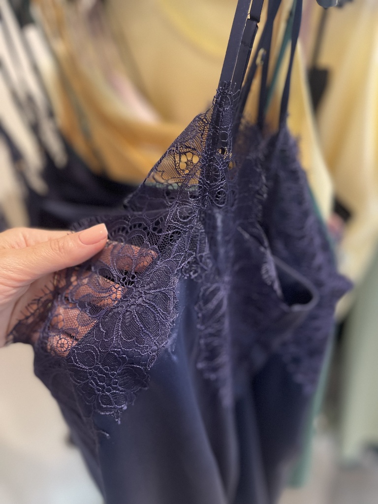 Navy Blue Silk Camisole with Lace