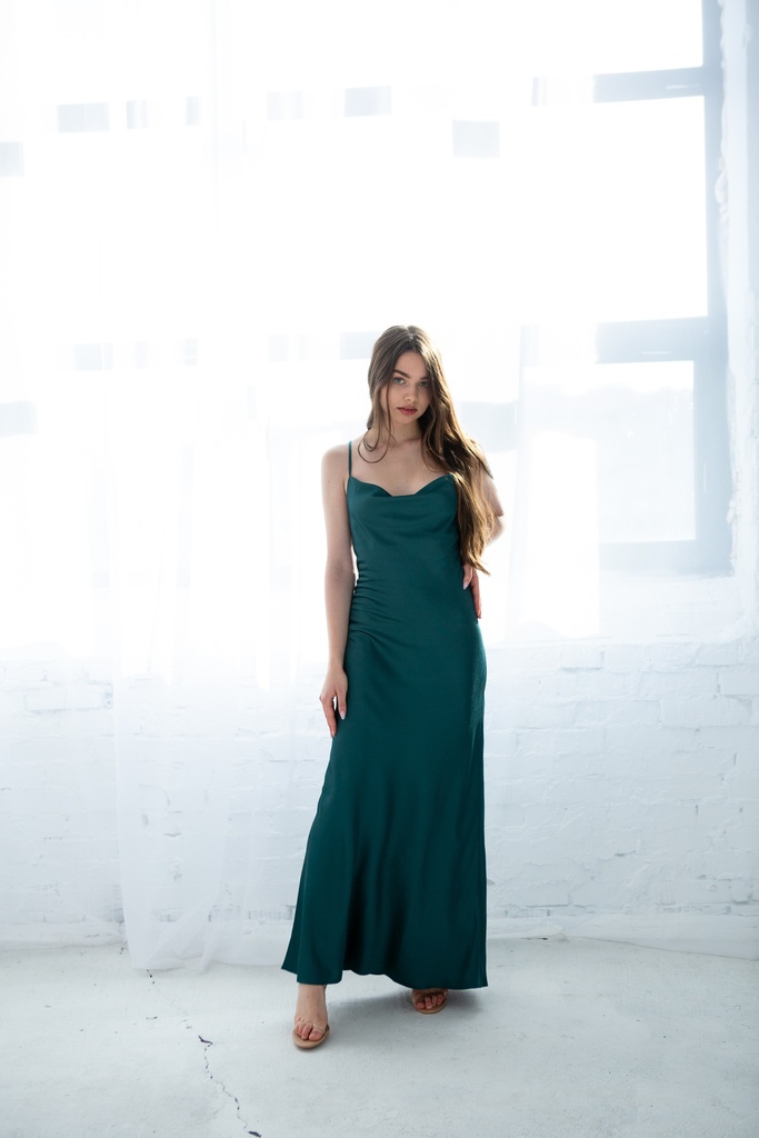 Daisy Green Silk Maxi Dress with Low Back 