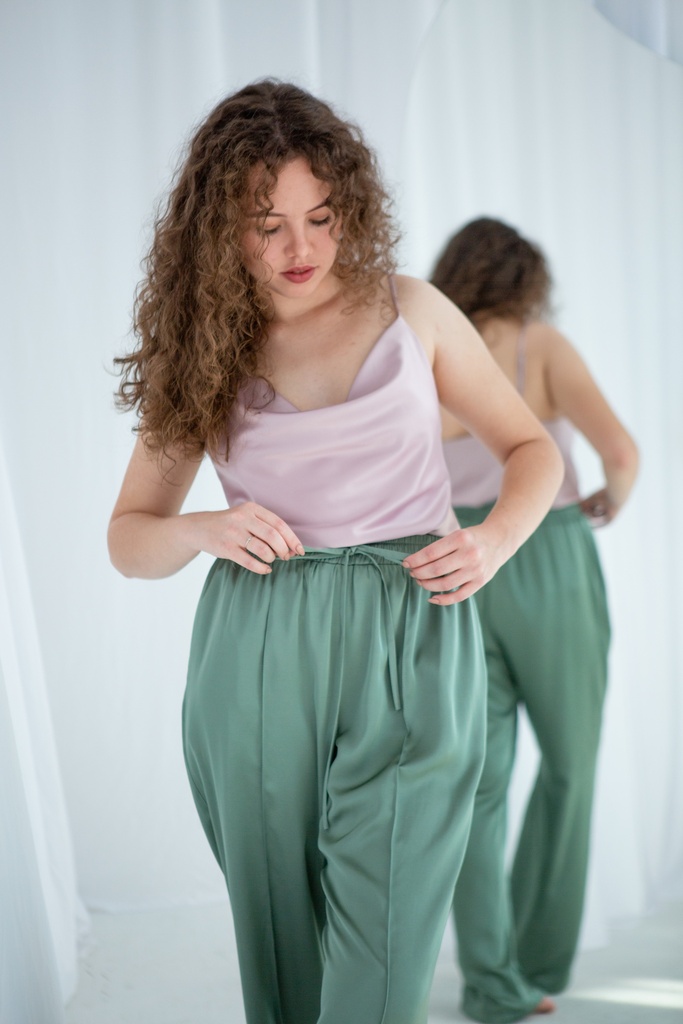 Dolly Olive Green Silk Lounge Pants