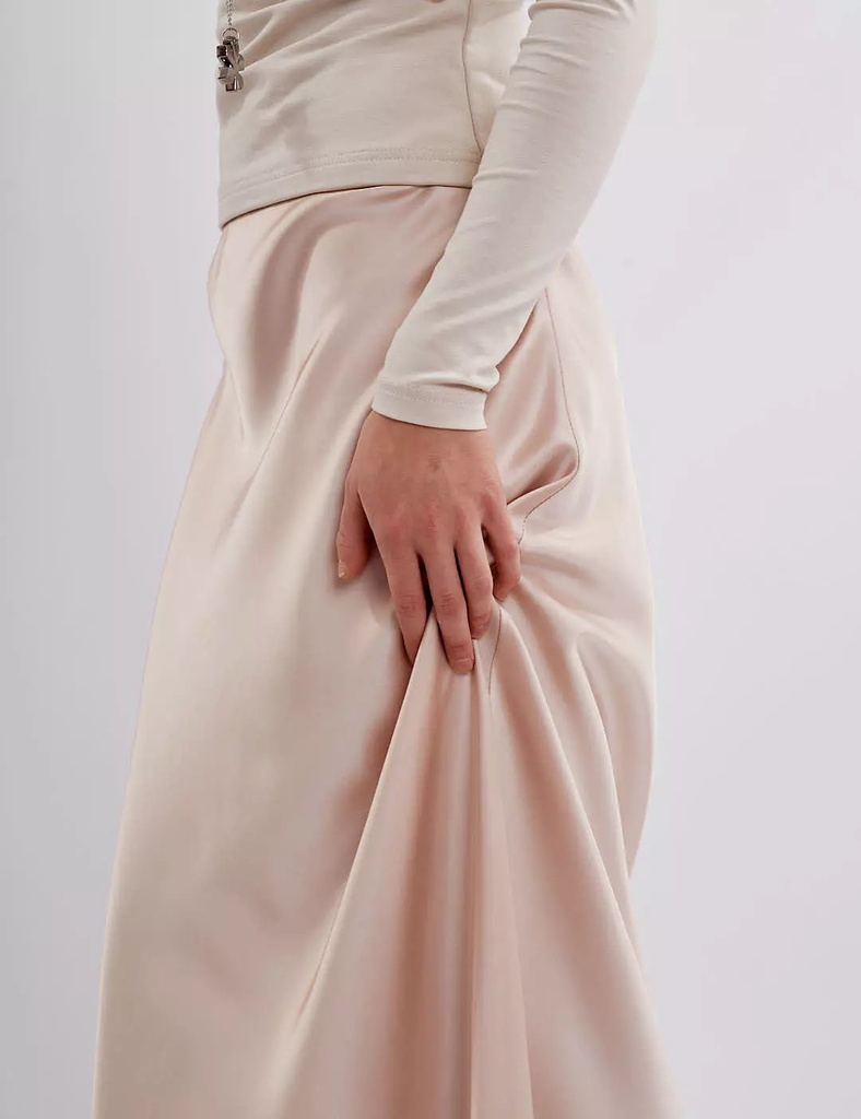 Kira Light Beige Silk Maxi Skirt