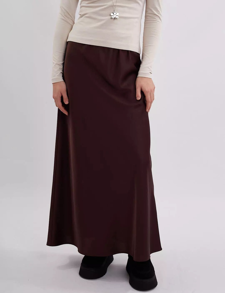 Kira Brown Silk Maxi Skirt 