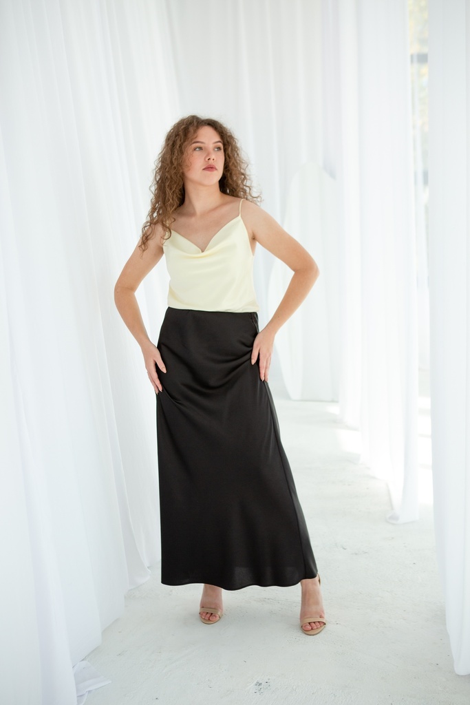 Kira Black Silk Maxi Skirt