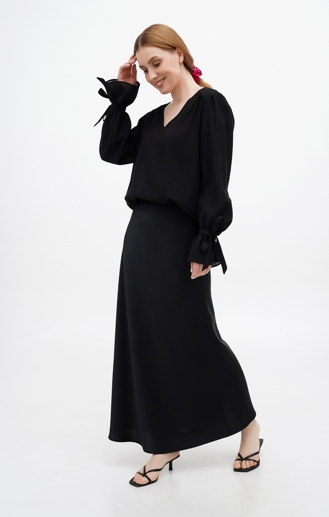 Kira Black Silk Maxi Skirt