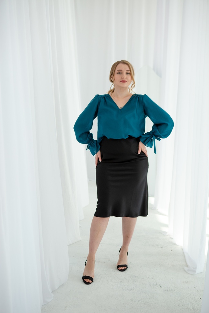 Kira Black Silk Midi Skirt