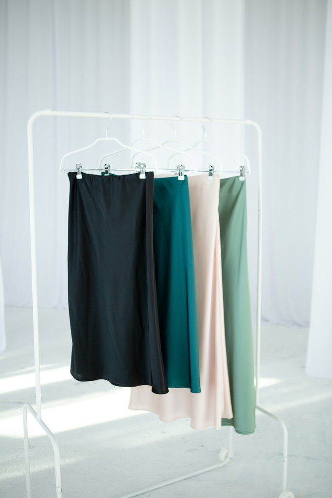 Kira Beige Silk Midi Skirt
