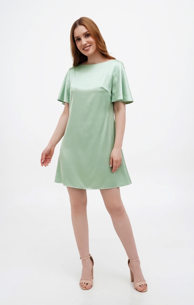 Gitta Mint Silk Mini Dress with Ruffle Sleeves
