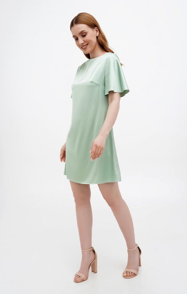 Gitta Mint Silk Mini Dress with Ruffle Sleeves