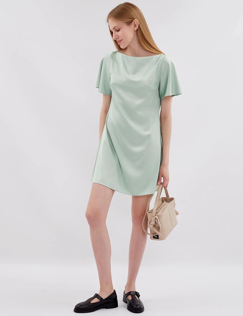 Gitta Mint Silk Mini Dress with Ruffle Sleeves