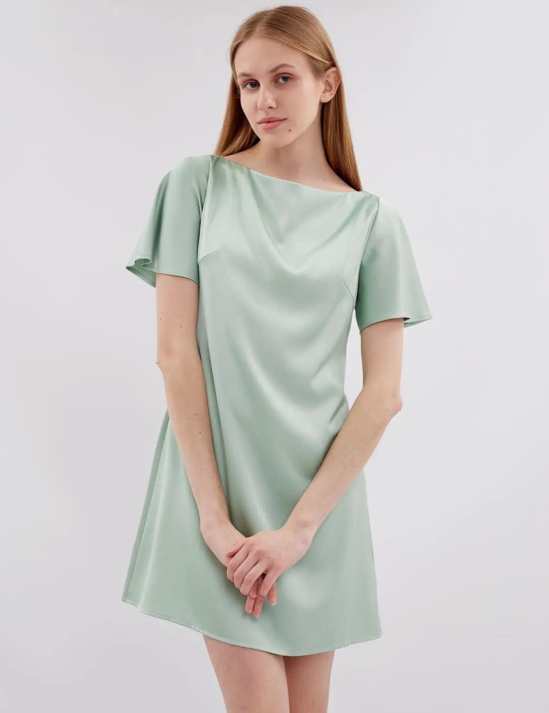 Gitta Mint Silk Mini Dress with Ruffle Sleeves