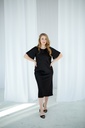 Gitta Black Silk Midi Dress with Ruffle Sleeves