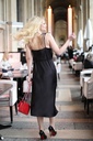 Iren Black Silk Cowl Midi Slip Dress