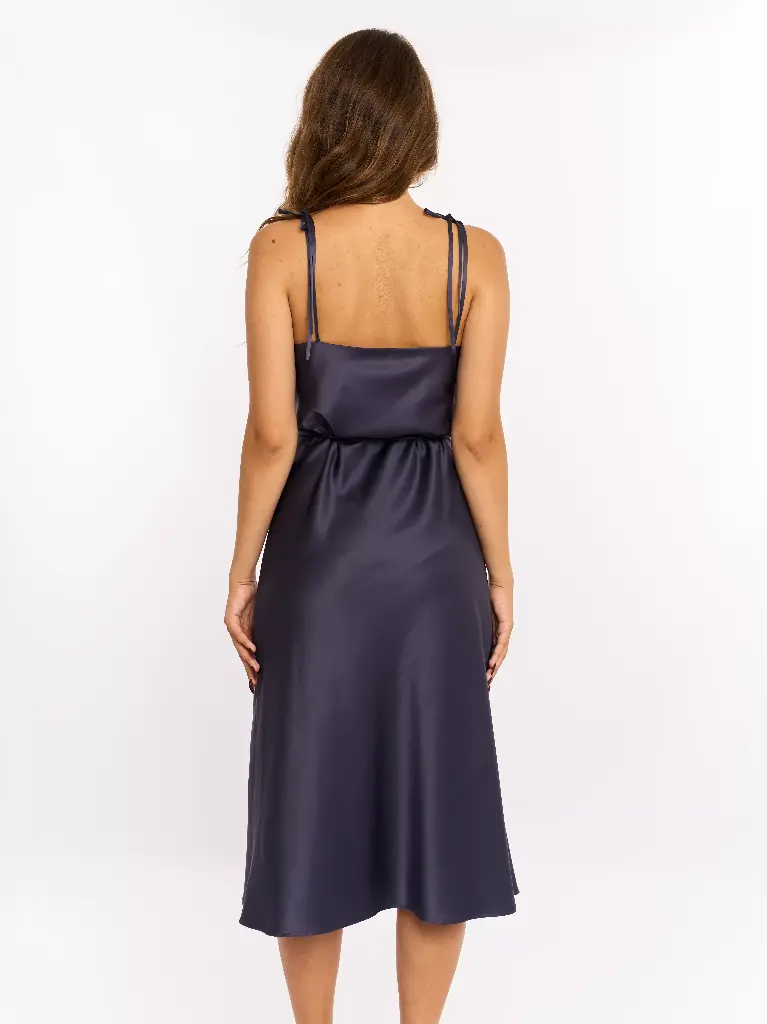 Iren Purple Silk Cowl Neck line Midi Slip Dress