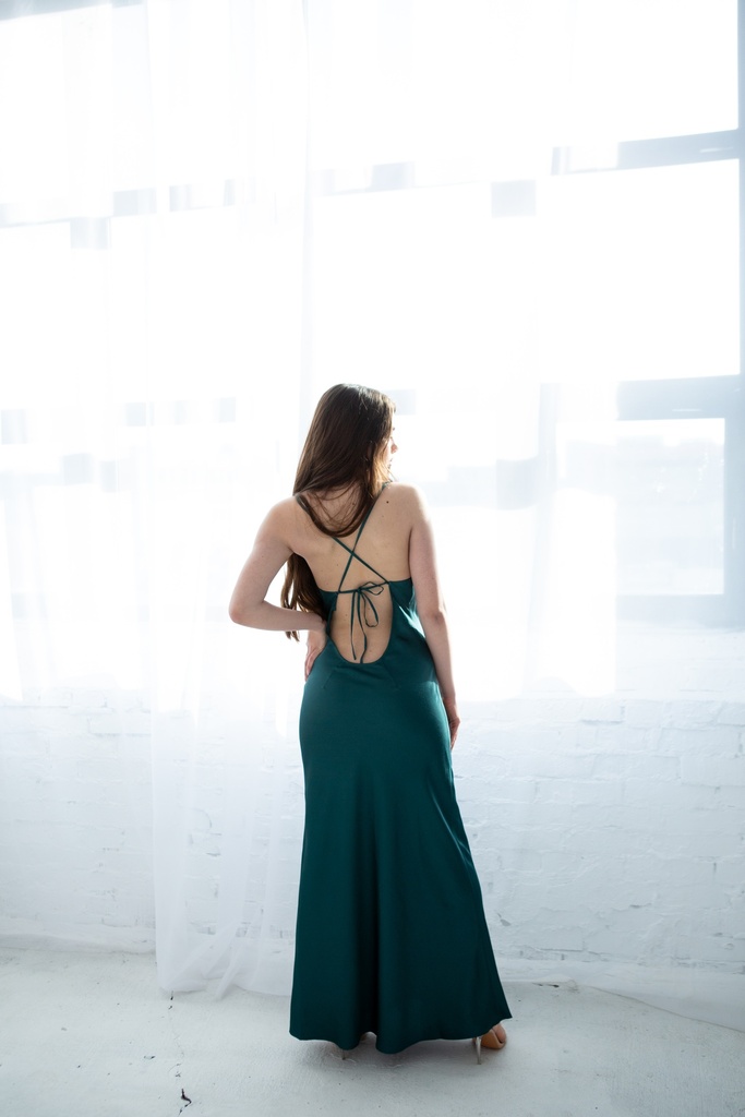Daisy Green Silk Maxi Dress with Low Back 