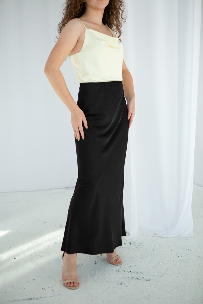 Kira Black Silk Maxi Skirt