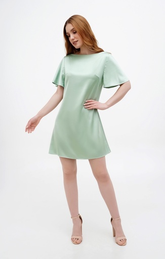 Gitta Mint Silk Mini Dress with Ruffle Sleeves